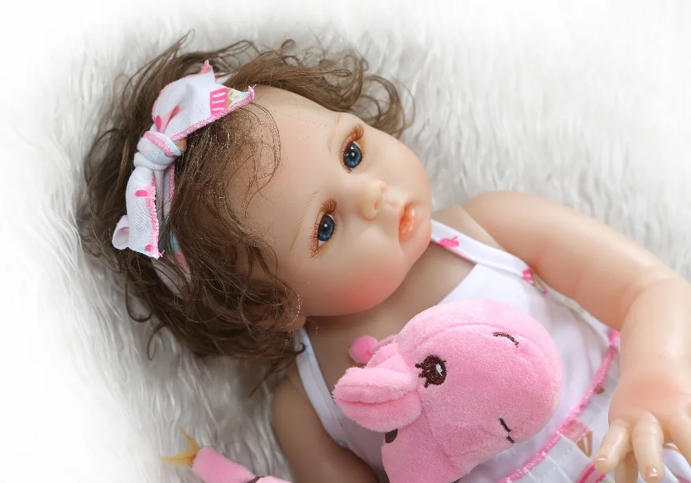 48 см всего тела slicone bebe кукла для новорожденных, для девочек Ванна игрушка ручной корни вьющиеся волосы водостойкие Анатомически правильные