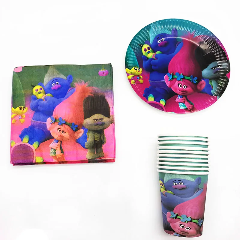 60pcs/pack Trolls disposable plates cups Trolls plates cups napkins Trolls party decorations
