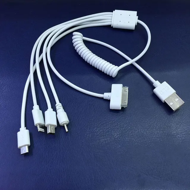 80cm Spring Cell Phone Cable Cord 1m 5 in 1 universal usb cables for