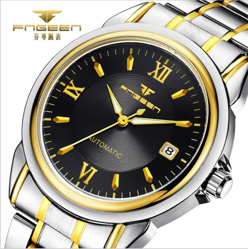 

FNGEEN Brand Men Watch Free Shipping Waterproof Stainless Steel Automatic Mechanical Business Calendar Wristwatch