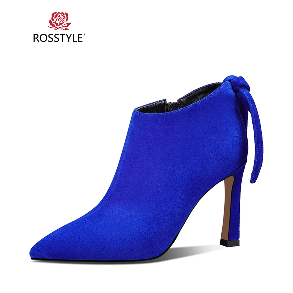 

ROSSTYLE 2018 Winter Elegant Ankle Boot Vintage Solid Genuine Leather Woman Boot Sexy Pointed Toe High Thin Heel Lady Boots B32