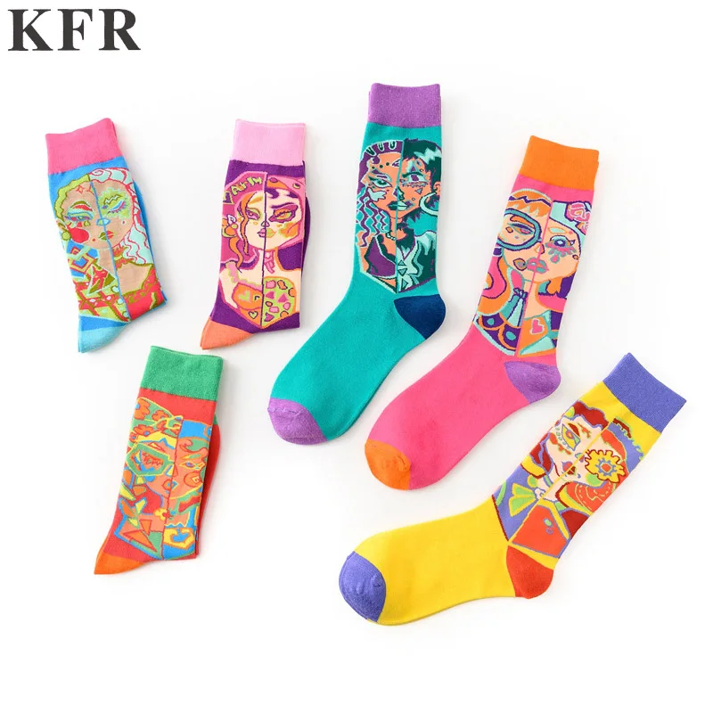 Милые трендовые художественные носки с картинами цвета счастливые забавные носки женские хлопковые скейтборд хип-хоп уличные экипажа