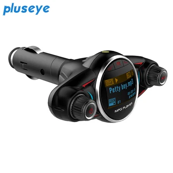 

pluseye Bluetooth Car Kit Handsfree FM Transmitter Wireless A2DP AUX Audio Car MP3 Player 1.3 Inch LED Screen USB Car Charger