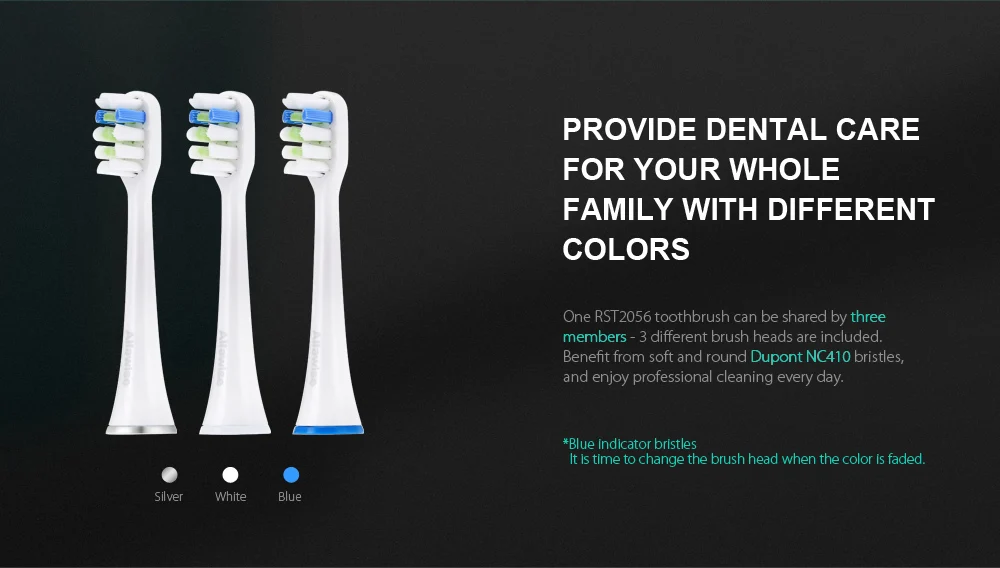 Alfawise RST2056 Sonic Electric Toothbrush Intelligent 2-min Timing with 3 Brush Heads