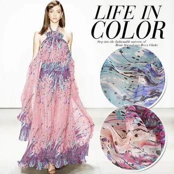 

CNUM SC117 100% Silk Chiffon/ Blow to Draw /Silk Fabric Transparent/ Width1.42yd Thickness 6mm