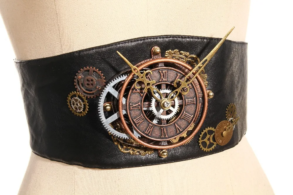 RQ BL Brand Steam punk Wide PU belt cogs clock points belt sp072in Men