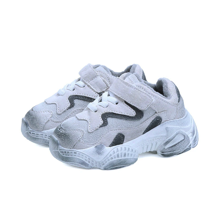 

Winter 2018 Boys Girls Distressed Earthy Retro Sneakers Baby/Toddler Warm Plush Genuine Leather Trainers Children Brand Shoes