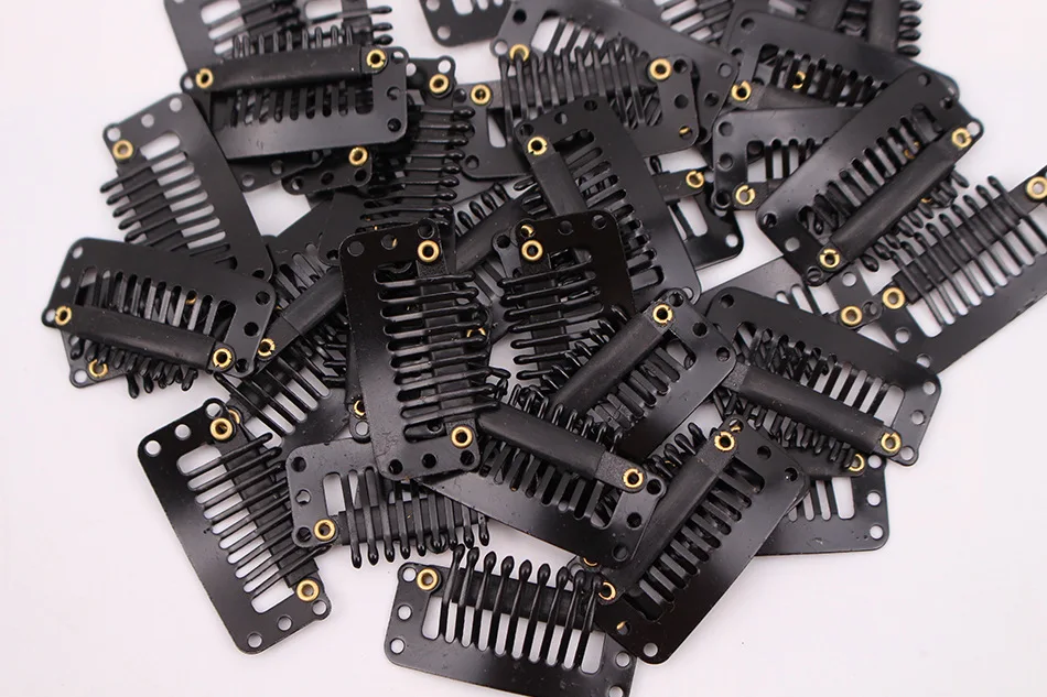 

50 pcs 32mm 9-teeth Hair Extension Clips Snap Metal Clips With Silicone Back For Clip in Human Hair Extensions Wig Comb Clips