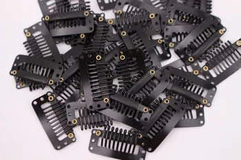 

50 pcs 32mm 9-teeth Hair Extension Clips Snap Metal Clips With Silicone Back For Clip in Human Hair Extensions Wig Comb Clips