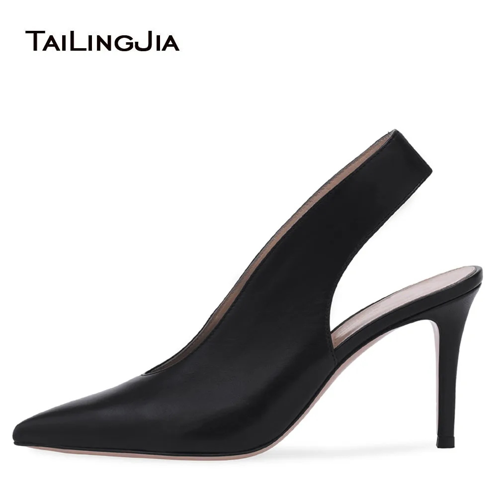 

Large Size Latest Elegant Nude Heeled Pumps Ladies White Wedding Shoes Pointy Heels Pointed Toe Women Black High Heel Slingbacks