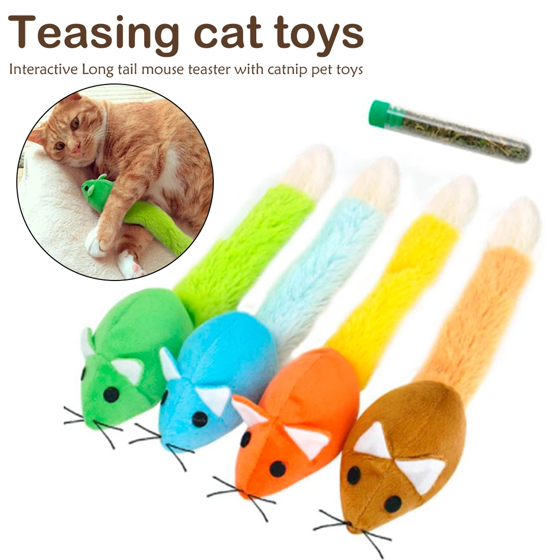 Long tail mouse cat teaster toys with catnip Funny Playing Interactive Cats Teaser Toys For Cats