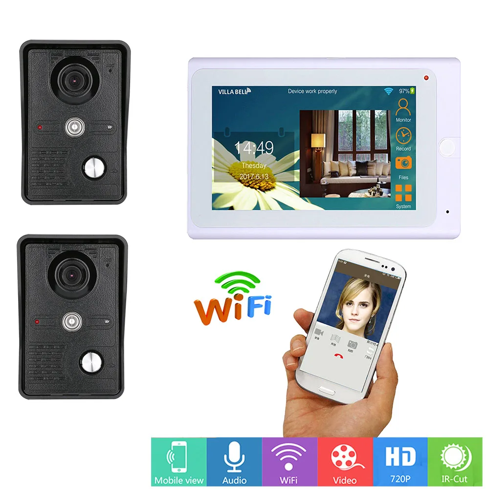 7-дюймовый Беспроводной/проводной WiFi IP видео Дверные звонки домофон Системы с ИК-HD 1000tvl проводной Камера ночное видение