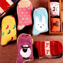 5 пар/упак. зимние шерстяные хлопковые носки толстые теплые для женщин милые повседневные Мультяшные носки без пятки