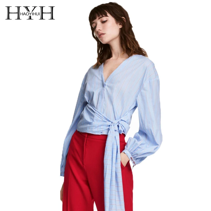 HYH HAOYIHUI полосатая цветная рубашка женские модные топы Осенние повседневные блузы