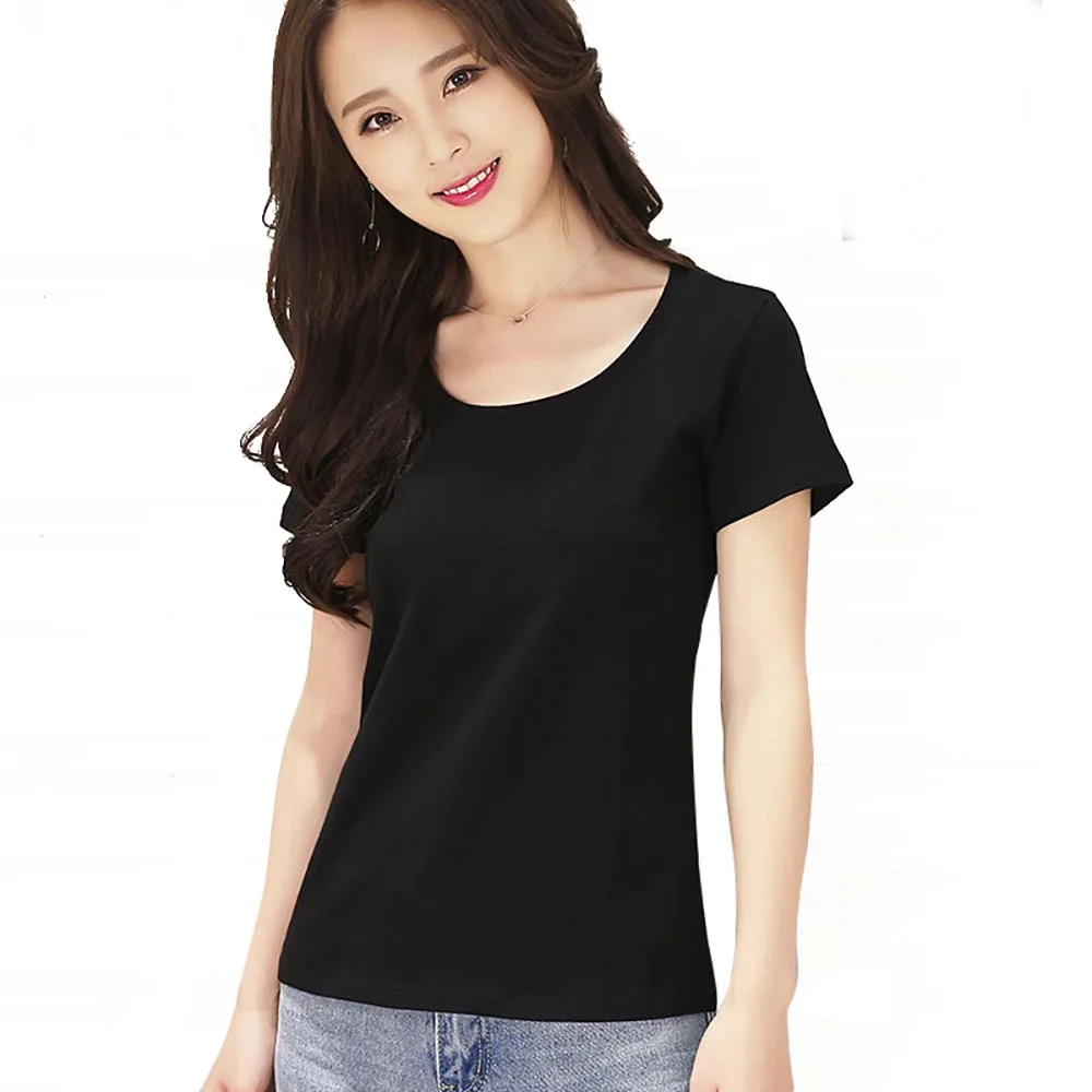 Women's Scoopneck Cotton Short Sleeve T-shirt Comfy Slim Fit Plain Solid Undershirt Female Summer Tops Layering Tees Tops