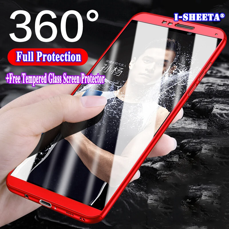 360 полная защита для Huawei Y9 Y5 Y7 Prime Pro 2018 2017 Матовый Жесткий чехол + 9H закаленное