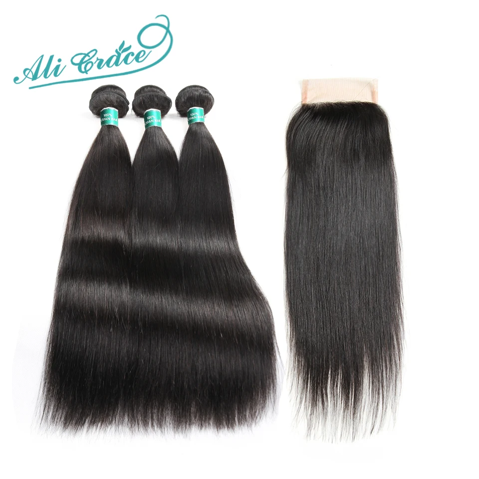 

Ali Grace Hair 3 Bundles Indian Straight Hair With lace Closure 100% Remy Human Hair Bundles With 4*4 Hand Tied Closure