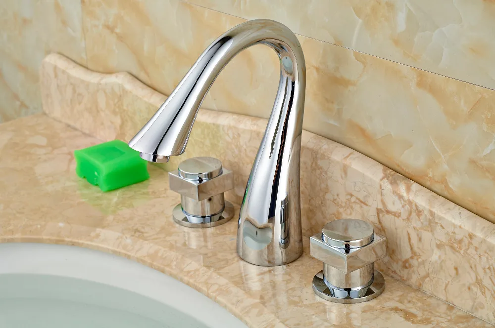 Elegant Chrome Brass Bathroom Basin Faucet Vanity Sink Mixer Tap Dual Handles