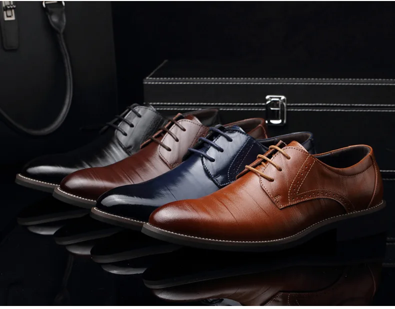 Мужские официальные кожаные туфли на шнуровке; коллекция года; сезон весна-осень; туфли дерби с острым носком для деловых мужчин; дышащая обувь; большие размеры