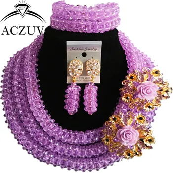 

ACZUV Lilac Crystal African Jewelry Set Nigerian Wedding Beads B3R005