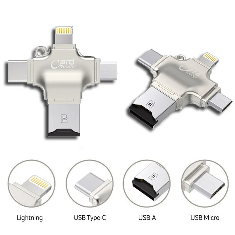 Kismo 4 в 1 устройство для чтения карт памяти Micro SD кардридер Lightning/Mirco USB OTG кардридер для iphone 7 8 iPad Air Mini Andriod