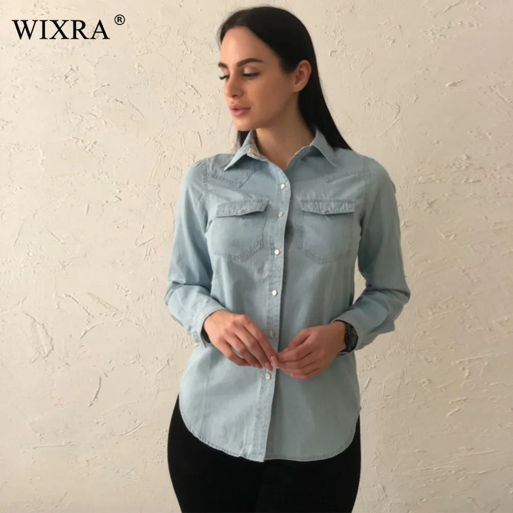 Женская Джинсовая блузка с длинным рукавом Wixra из хлопка повседневная одежда