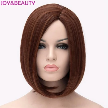 

JOY&BEAUTY 3 style BLack Blue Dark Brown short Straight Partial Bangs Full Wig Heat Resistant Party Hair Synthetic wig