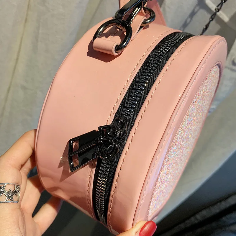 2019 женская модная сумка с цепочкой на плечо блестками Круглый клатч круглая