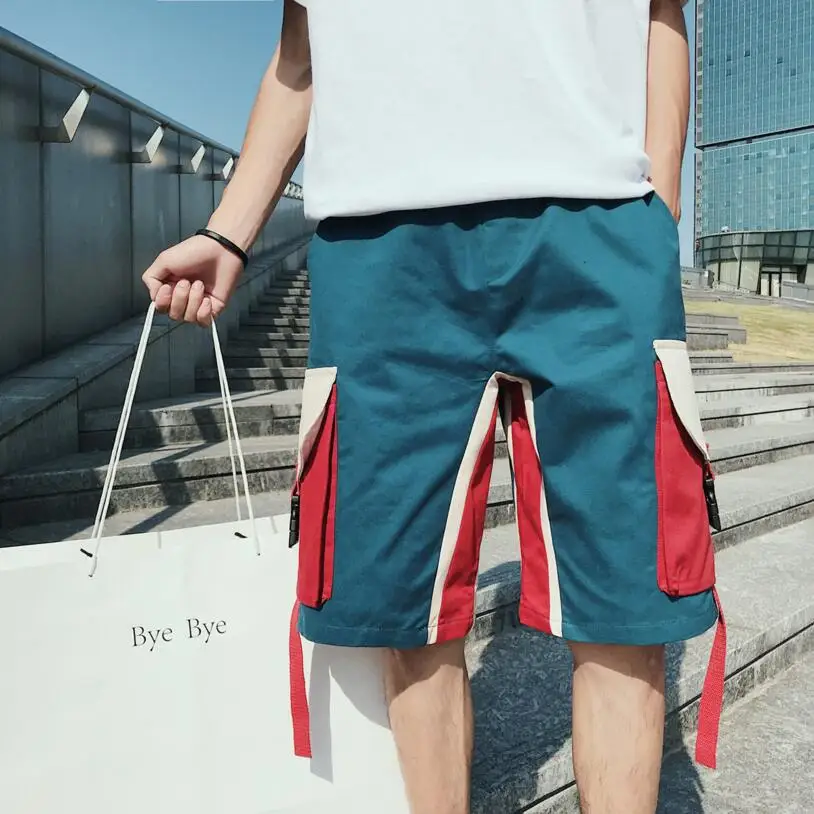 Мужские мешковатые шорты с боковой застежкой на молнии и карманом карго Летние повседневные уличные шорты в стиле хип-хоп мужские шорты