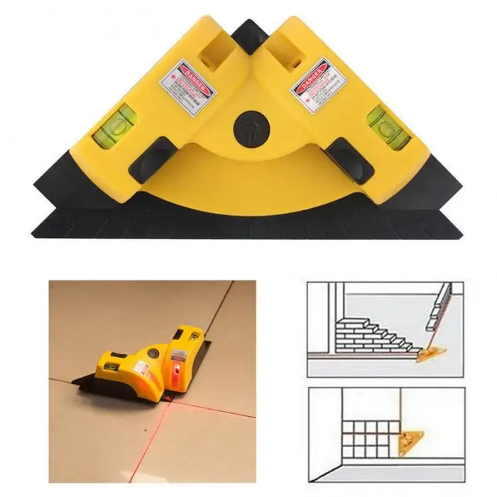 Желтый правый угол 90 градусов вертикальный горизонтальный красный светильник 2 линии проекции квадратный лазерный уровень- JDH99