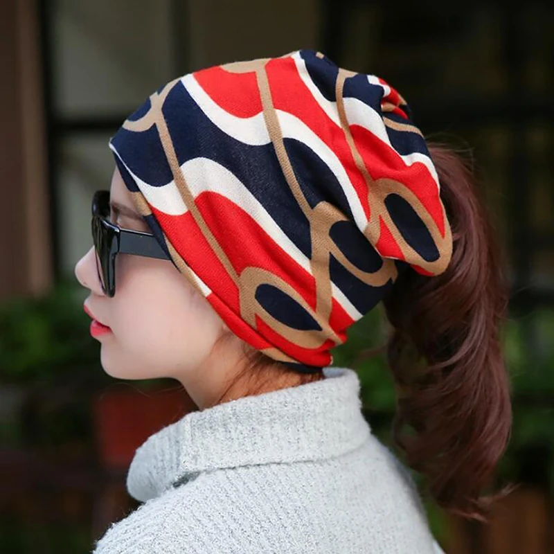 Multifunctional Women's Hat Scarf Hip Hop Cap Stripped Hip-Hop Beanie Spring&Autumn Snapback Cap Women Special Hat Hot Sale