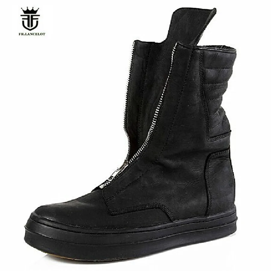 High Top Luxury Vintage Genuine Leather Zip High Boots Fashion Platform Martin Boots Men