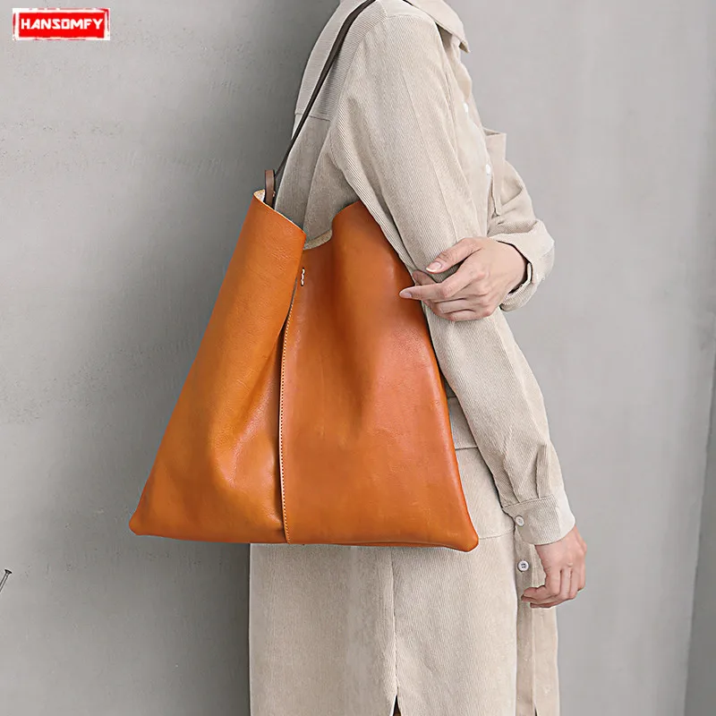 

2018 Real Bolsos Mujer Genuine Leather Women Tote Bag Retro Handmade Female Mother Large Capacity Shoulder Shopping Handbags