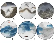 Китайский абстрактный синий горный чернильный ковер 60 см чернильный напечатанный Мягкий тканевый круглый ковер#4M21
