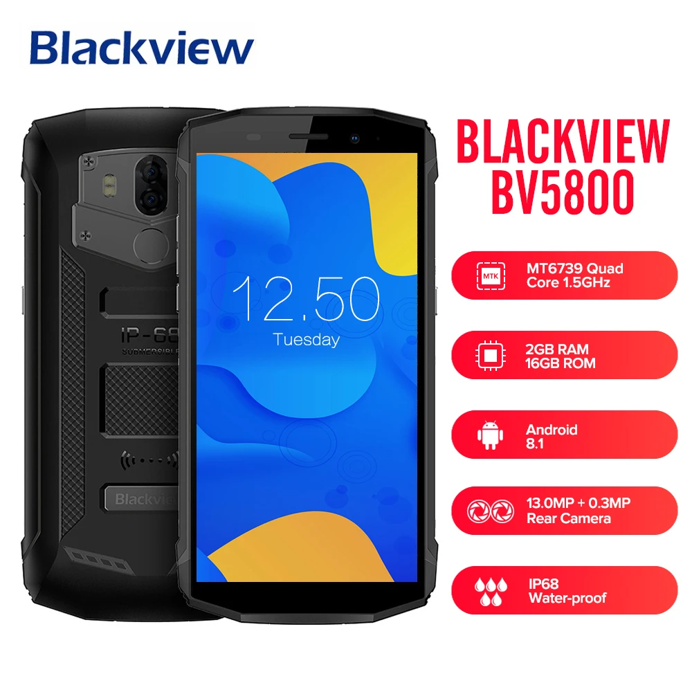 BLACKVIEW BV5800 фаблет 4G 5,5 дюймов Android 8,1 MTK6739 Водонепроницаемый IP68 Dropproof мобильного телефона сканер отпечатков пальцев NFC двойной Камера