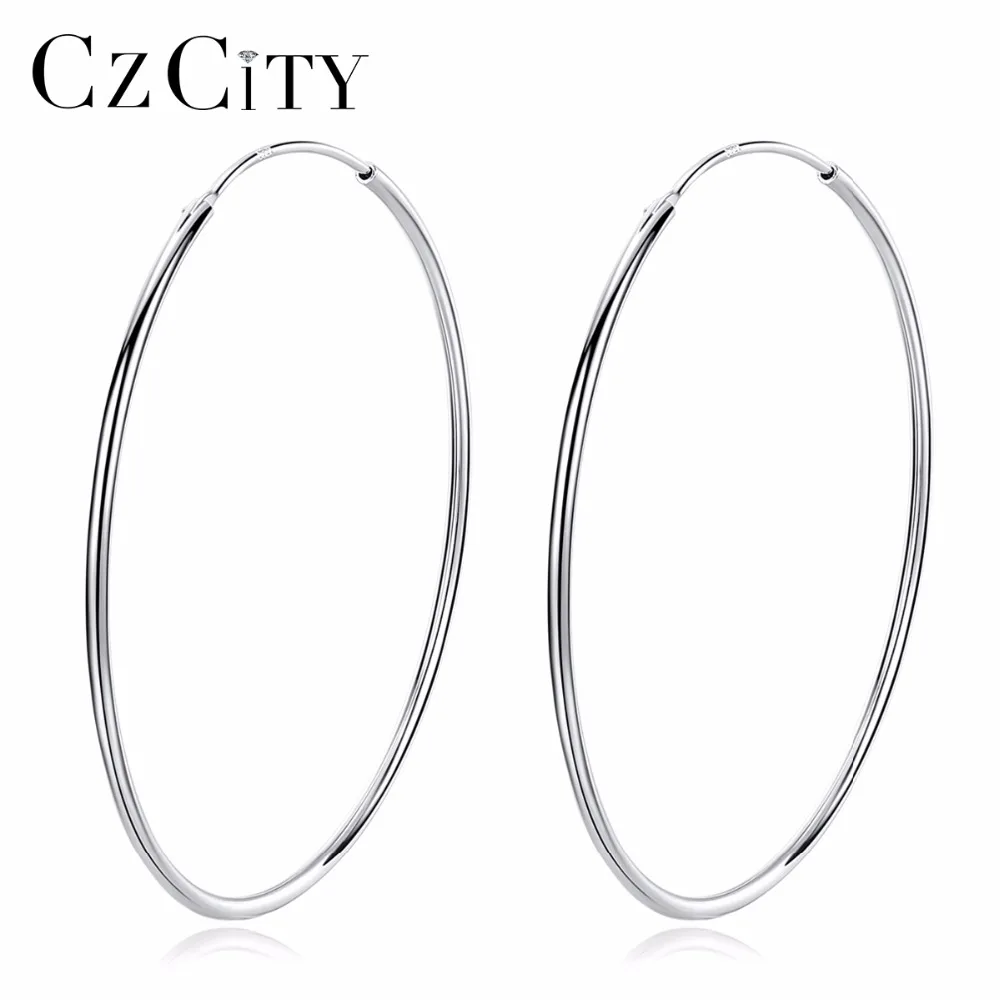 

CZCITY Popular 10-50mm Huggie Hoop Earrings for Women 925 Sterling Silver Classic Minimalistic Circle Earring Fine Jewelry