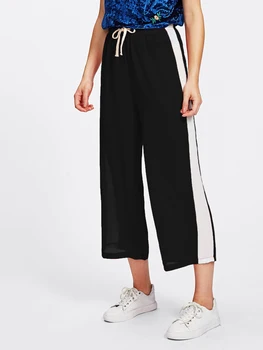 

White Striped Wide Leg Pants Loose Trousers For Women Baggy Bottoms Girls Long Crop Pants Casual Loose Pants Black Red