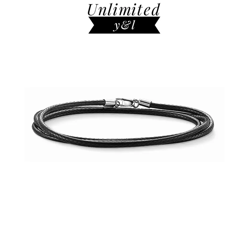 

Black Wax Rope Chain Leather Pendant Necklace for Women and Men Fashion Jewelry Gift