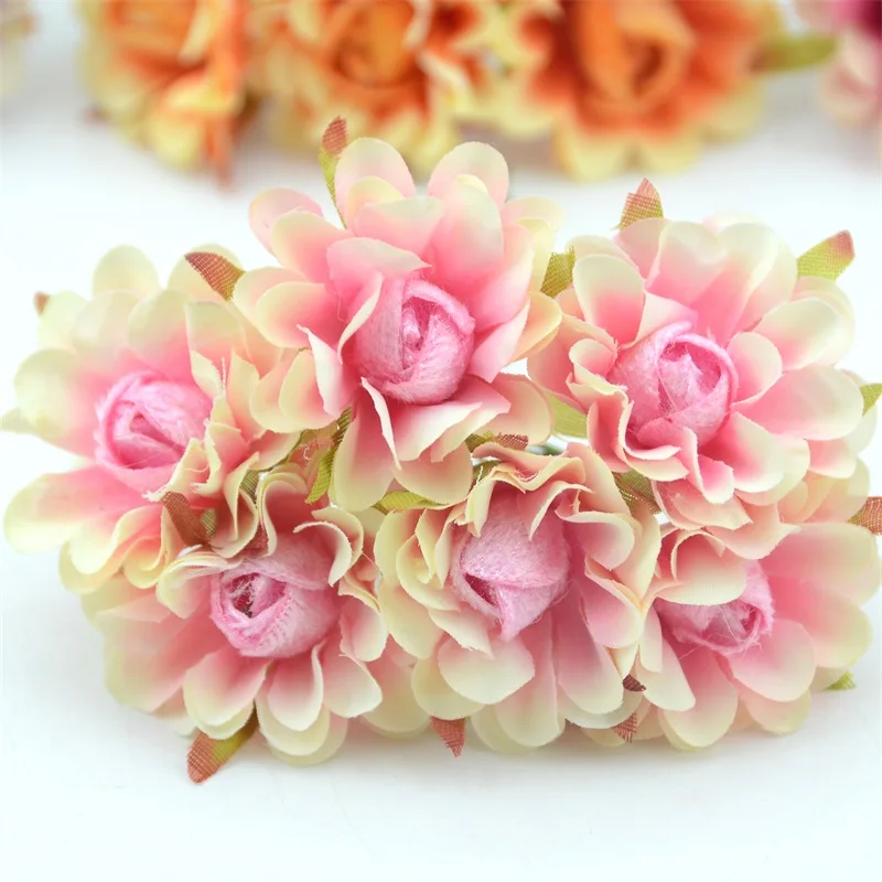 6pcs 4cm Silk Rose Artificial Poppy Flower Bouquet For Wedding Party Decoration Scrapbooking DIY Handmade Wreath Fake Flowers