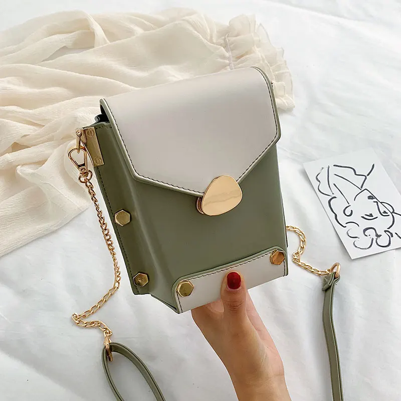 

2019 han edition hit the new color joker small party bags fashionable western style chain texture inclined shoulder bag