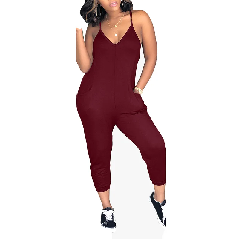 Sexy V Neck Spaghetti Strap Jumpsuits Womens Casual Solid Color Rompers ...