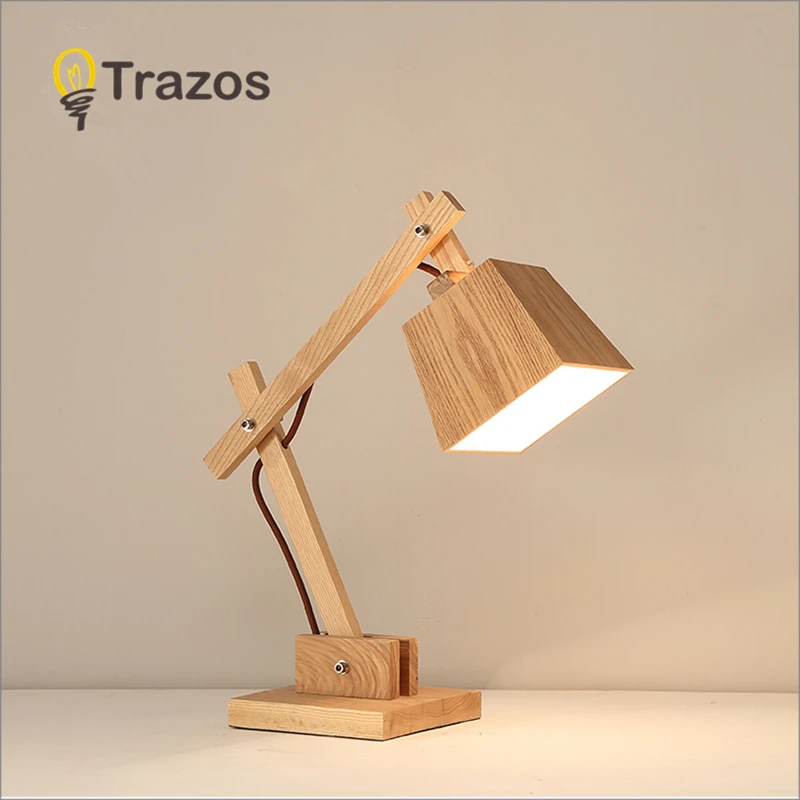 

TRAZOS Modern Wood Table Lamp E27 AC110V-240V EU US Plug Student Table Lamp Bedroom Bedside Lamp Indoor Living Room Bedroom Lamp