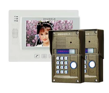 

ZHUDELE 7"Touch Key LCD Video Door Phone Video Intercom IR Camera Password/ID Card Unlock, Support IP Camera 2Cameras+1Monitor