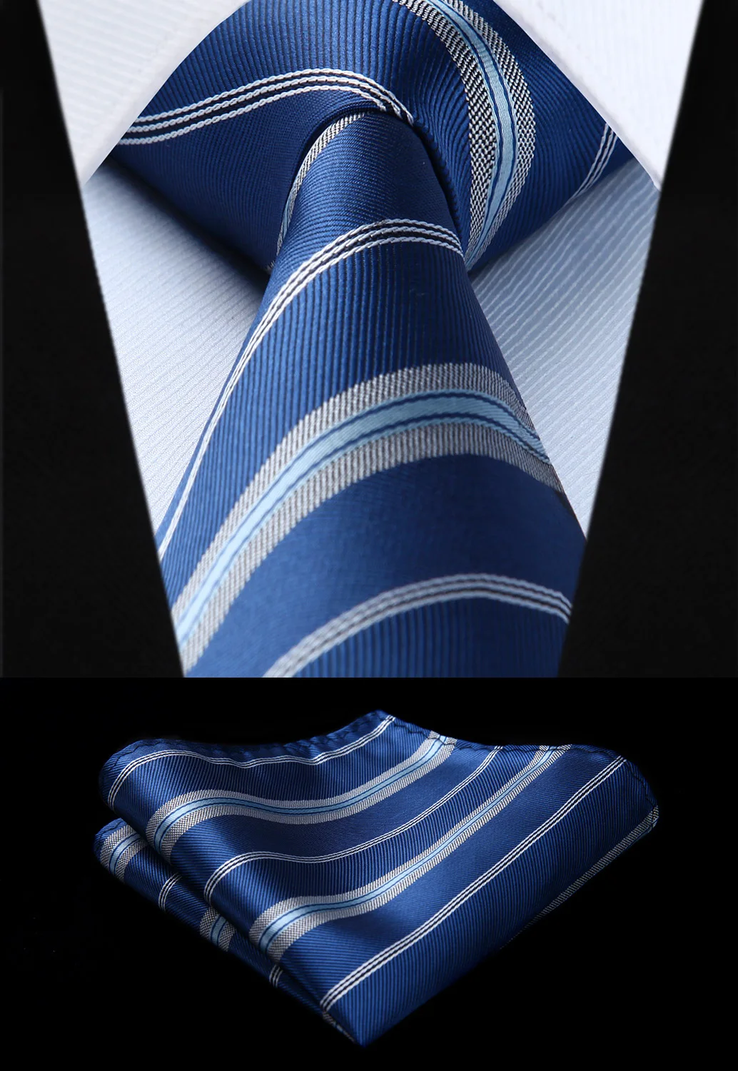 

Blue Striped 3.4" Silk Tie Party Wedding Handkerchief Set New#TS713V8S Woven Classic Tie Necktie