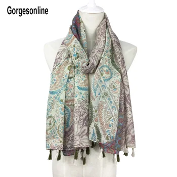 

165 Color Designs Fashionable Tassel Printed Scarf Long Cotton Shawls Women Hijab Scarf With Fringe
