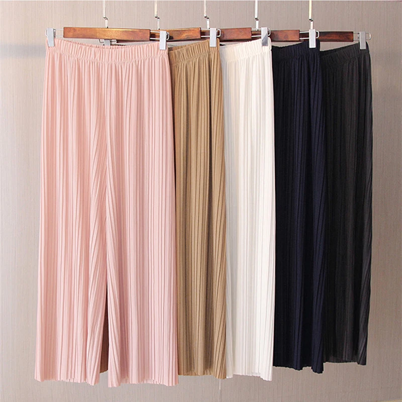 Summer Female Wrinkle High Waist Loose Thin Section Wide