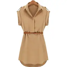 Женское повседневное летнее свободное шифоновое платье с коротким рукавом и поясом, горячая Распродажа, офисные стильные платья для женщин, Новая Мода vestidos