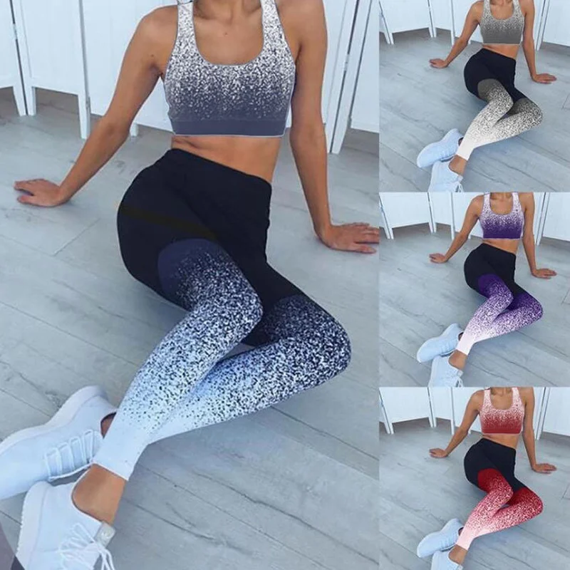 

ZOGAA 2019 New Gradient Star Digital Stamp Stretch Hip Up High Waist Pants Fitness Leggings Plus Size Women Sets
