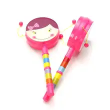Мультяшный смайлик, погремушка, традиционный детский волнистый барабан, обучающие игрушки для детей раннего возраста, Пластиковая Палочка