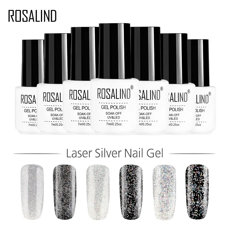 

ROSALIND Gel 1S 7ML Laser Silver Gel Nail Polish UV LED Soak Off Nail Lacquer Semi Vernis Permanent Nails gel varnish